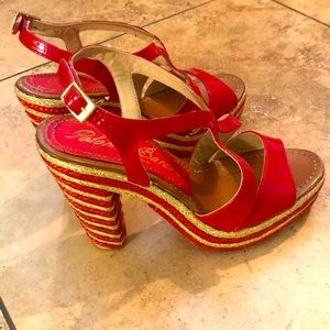 Red Patent Leather Paloma Barceló platforms, Made in Spain, Used, $150 OBO